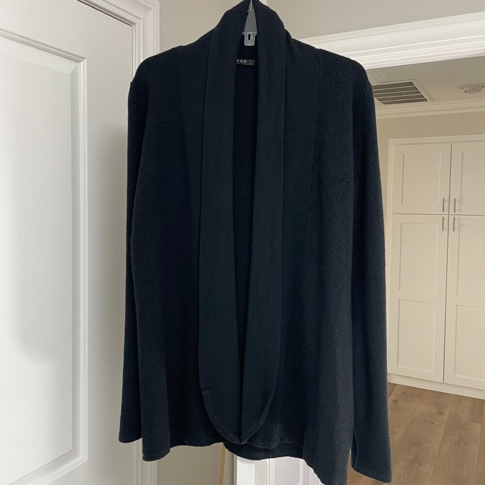 Cyrus Women's Black Solid Open Front Shawl Collar Cardigan